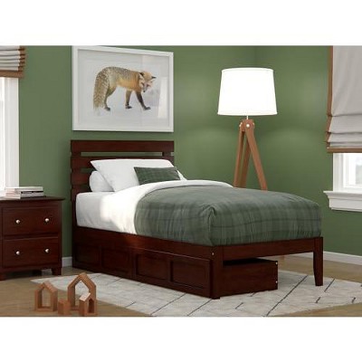 AFI Furnishings Oxford Twin Bed with USB Turbo Charger and 2 Drawers in Walnut