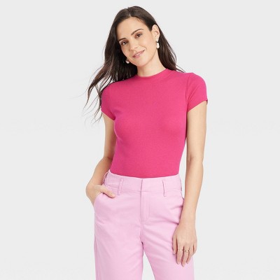 Women's Slim Fit Short Sleeve Ribbed T-Shirt - A New Day™