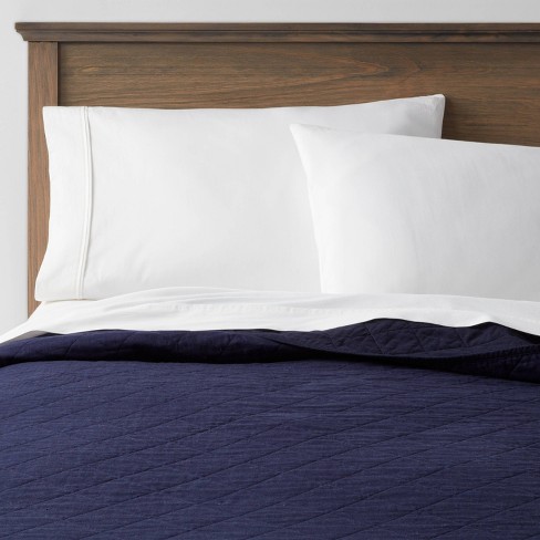 Full/queen Diamond Stitch Cotton Linen Quilt Navy - Threshold™ : Target