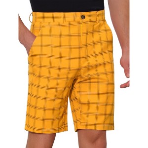 Lars Amadeus Men's Summer Flat Front Plaid Patterned Dress Shorts - 1 of 4
