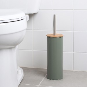 Evideco French Home Goods Metal Toilet Brush and Holder Set With Bamboo Lid - 1 of 4