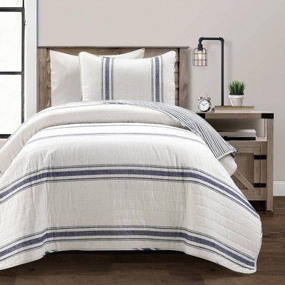 Shop Striped Reversible Comforter Set Navy, Comforters & Blankets