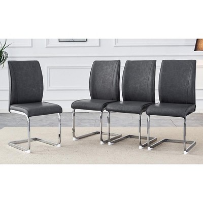 DOMETOUR Set of 4 High Resilience PU Dining Chair with Arched Metal Leg
