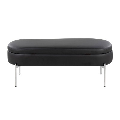 Chloe 49'' Black Faux Leather Storage Bench with Chrome Base