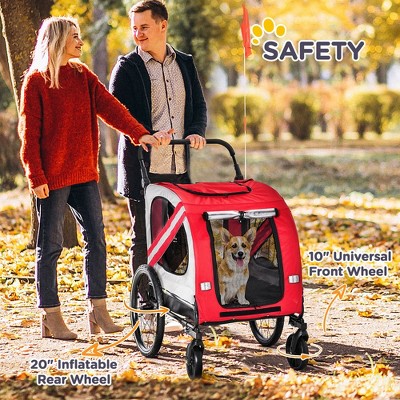 Red and Gray 2-in-1 Pet Bike Trailer and Stroller