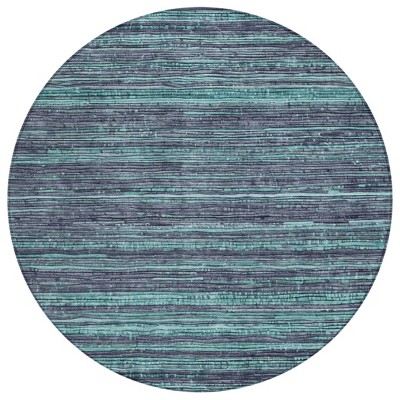 HomeRoots 8' Teal Blue And Gray Round Striped Washable Indoor Outdoor Area Rug