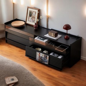 Modern TV Stand with Storage, 4 Drawer with Tempered Glass,Built-in Charging Ports & Ambient LED Lighting, Entertainment Center Console Table - 1 of 4