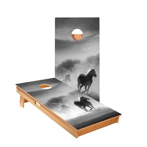 Skips Garage Black And White Horses Cornhole Boards - ACA Star Series - 1 of 1