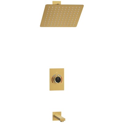 Brushed Gold Wall-Mounted Rain Shower and Tub Faucet Set