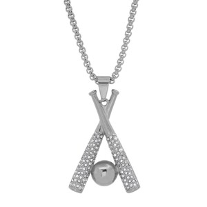 Steeltime 24" Men's stainless steel and simulated diamonds baseball bat pendant. Color Options: Silver, Gold - 1 of 3
