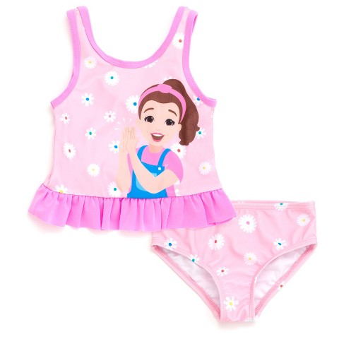 Ms. Rachel Little Girls UPF 50+ Peplum Tankini Top and Bikini Bottom Swim Set Pink