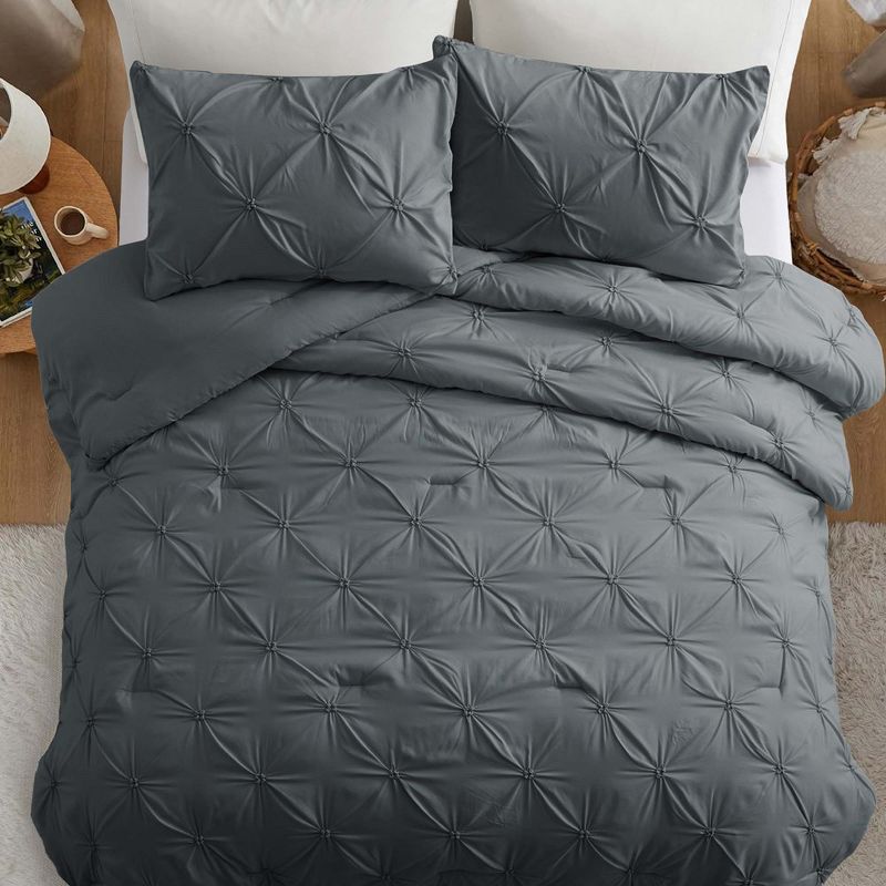 Peace Nest Pintuck Comforter Set, Bedding Set for All Season, Comforter and Pillowcases Set, Dark Gray, 3 of 7
