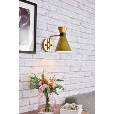 Brass and Black Iron Cone Wall Sconce with Dimmable Light
