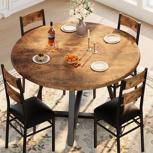 Round Dining Table Set for 4, 5 Piece Circle Wooden Kitchen Dinner Table & Chairs Set for 4, w/ 4 Unpholster Chairs, Sturdy Thick Frame - 1 of 4