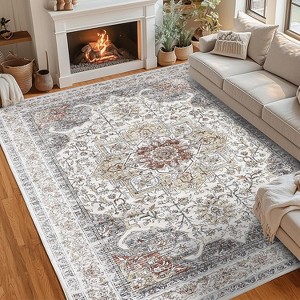 coucheta Boho Washable Area Rug for Living Room, Multi-size Washable Vintage Floral Low Pile Carpet with Non-Slip Backing, for Bedroom, Dining Room - 1 of 4