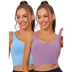 Allegra K Women's Workout Fitness Padded Longline Wireless Yoga Sports Bras 2 Pcs - 1 of 4