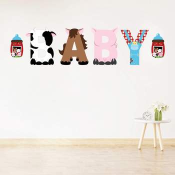 Big Dot of Happiness Farm Animals - Peel and Stick Barnyard Baby Shower Standard Banner Wall Decals - Baby