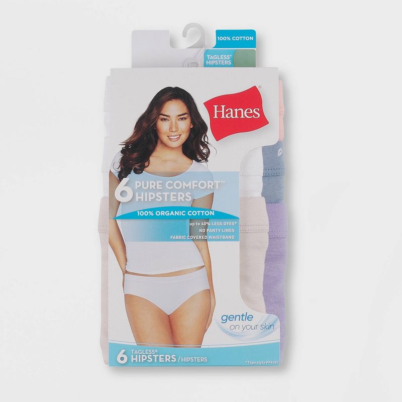 Hanes Women's 6pk Pure Comfort Organic Cotton Hipster Underwear - Assorted, 3 of 6
