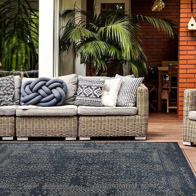 Blue Geometric Synthetic Flat Woven 5' x 7' Area Rug