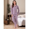INSPIRE CHIC Women's Lounge Set Cotton Ribbed Button Up Long Sleeve Pants Pattern with Pocket Pajama Set Loungewear - 3 of 4