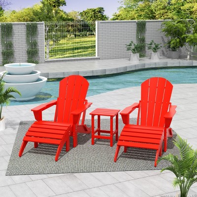 Red HDPE 5-Piece Adirondack Chair Set with Ottomans and Side Table