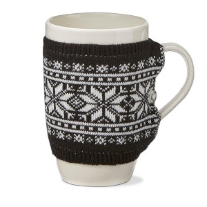 tagltd Snowflake Knit Sweater Mug - 18oz Dishwasher Safe Bone China Drinkware for Christmas - Black, For Hot Beverages Tea Coco Coffee - 1 of 3