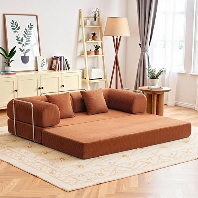 KERDOM Comfy Convertible Folding Mattress Couch, Loveseat Sleeper Fold-Out Sofa Bed with Armres for Living Room Bedroom Lounge Studio