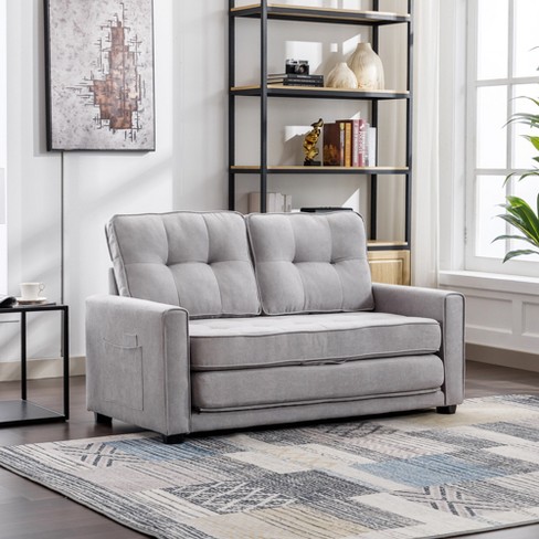 59.4 Upholstered Loveseat Sofa Couch Pull out Sofa Bed With Side Pocket Gray modernluxe Target