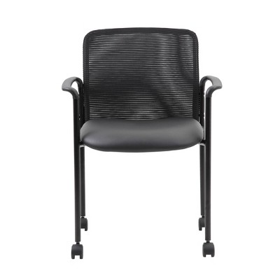 Black Mesh Guest Chair with Fixed Arms and Metal Frame