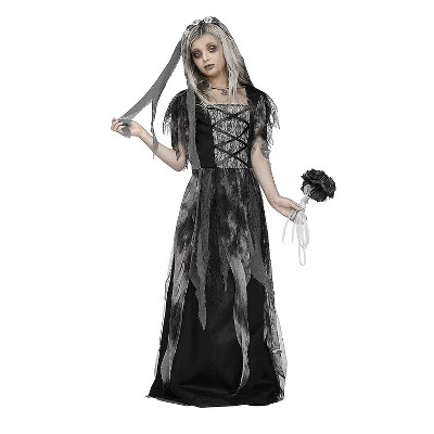 Fun World Girl's Zombie Bride Tattered Costume, Grey/Red, XL