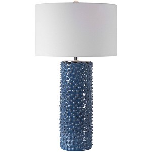Uttermost Modern Coastal Table Lamp 29 1/2" Tall Deep Indigo Glaze Ceramic White Fabric Drum Shade for Living Room Bedroom House - 1 of 1
