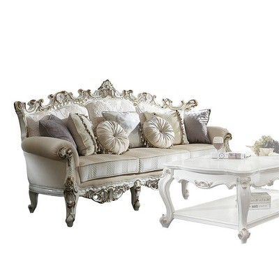 Picardy Floral Fabric 84'' Sofa with Antique Pearl Wood Frame