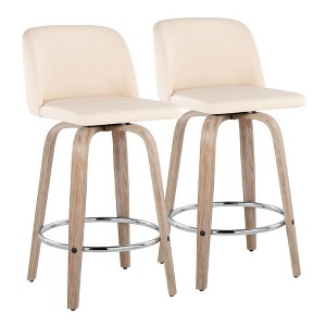 26" 360° Swivel Counter Stools with Wood Legs, Upholstered Seat, and Round Footrest (Set of 2) - 1 of 4