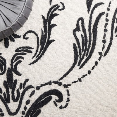 Ivory and Black Hand-Tufted Wool Floral Area Rug, 5' x 8'