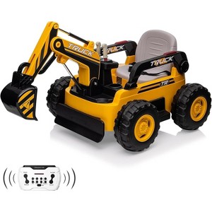 12V Kids Ride On Excavator with Remote Control, Functional Digging Arm, LED Tail Lights, Music, USB - 1 of 4