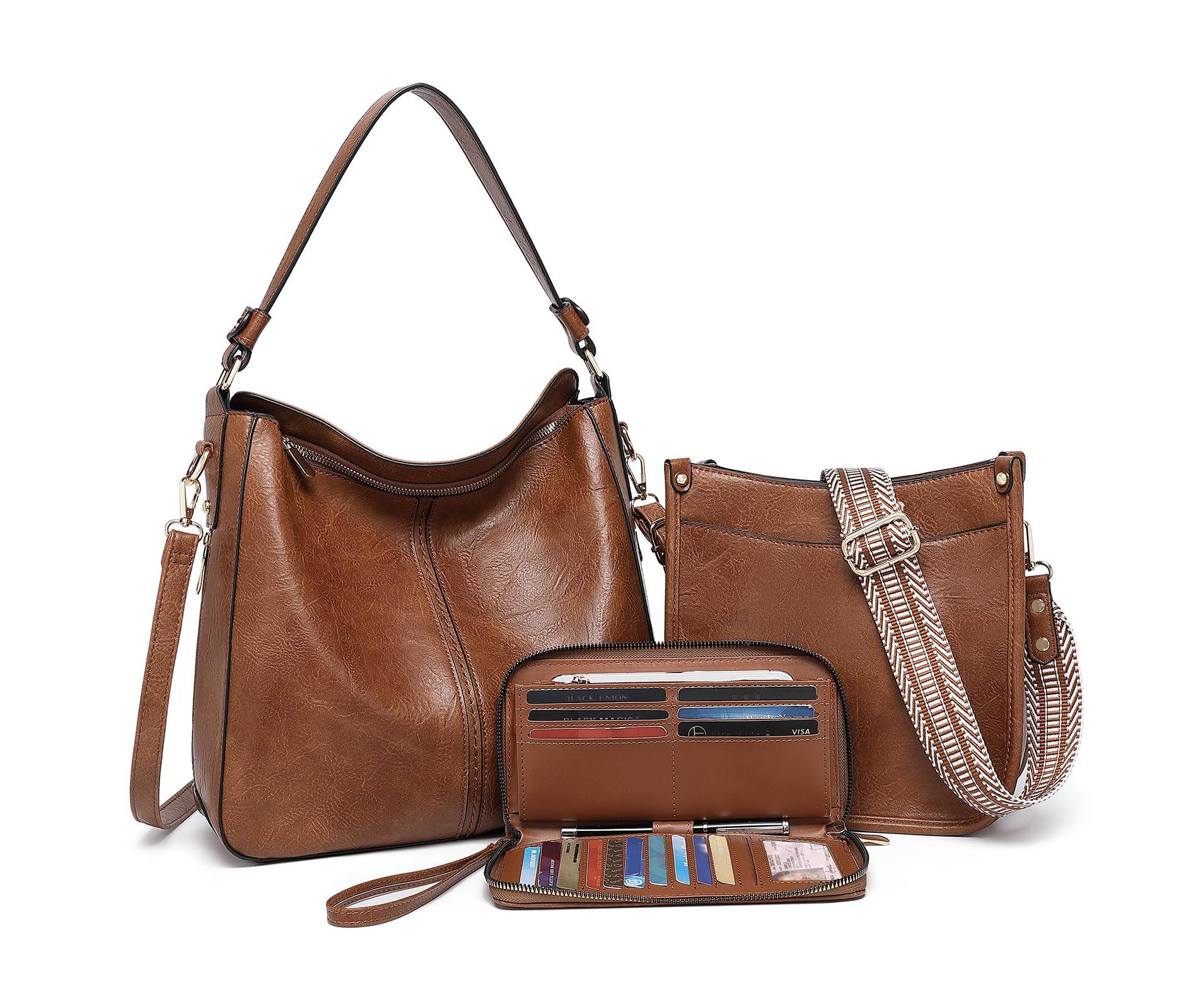 Purses for Women 3PCS, Crossbody Bags Set Large Leather Purse Shoulder Handbags with Wallet Adjustable Straps for Ladies Tote