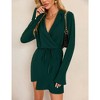 Women's Long Sleeve V Neck Mini Wrap Dress Belted Split Business Casual Work Short Shirt Blazer Dress - 2 of 4