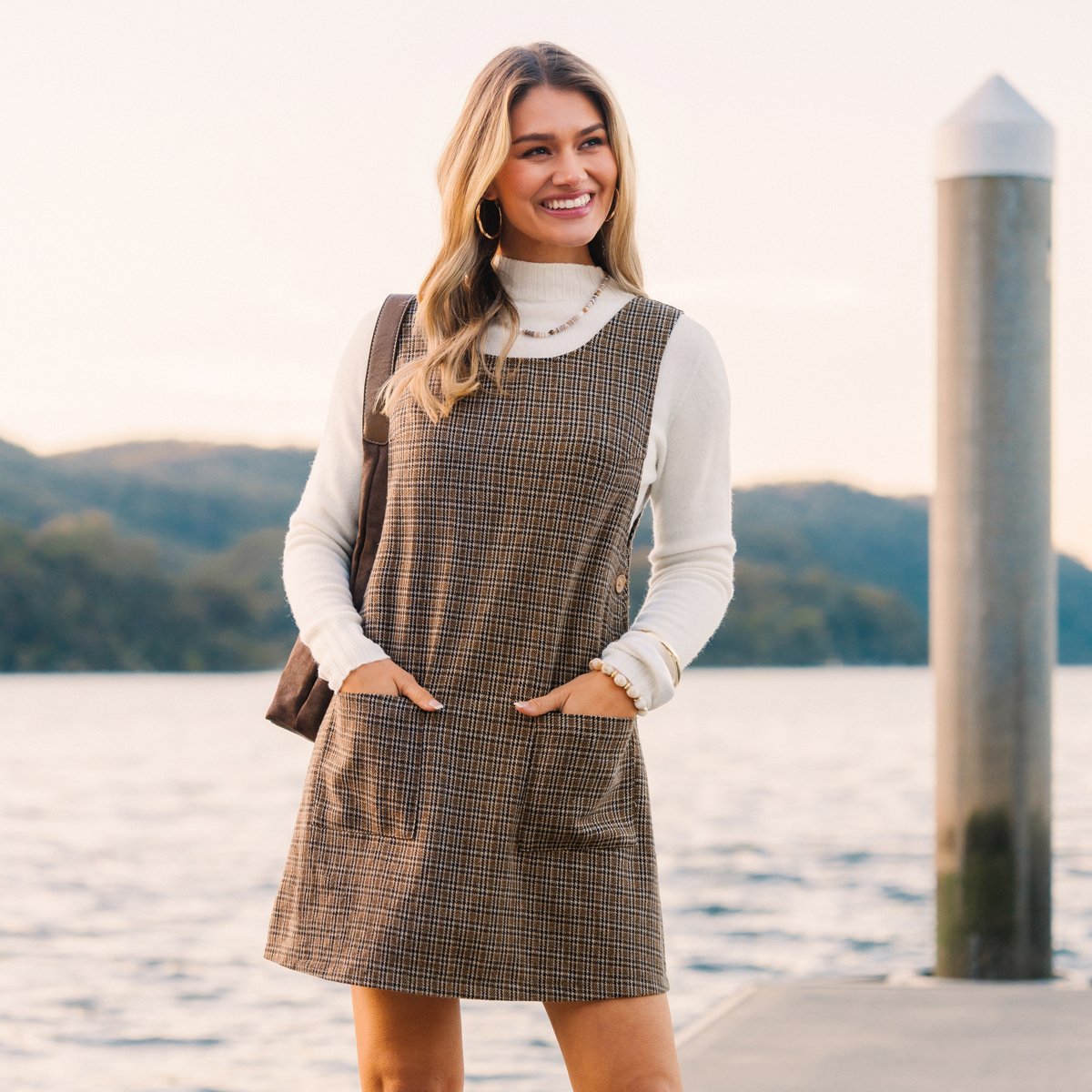 Женские платья Cupshe Women's Chic Plaid Sleeveless Pinafore Mini Dress-M-Brown — фото 2