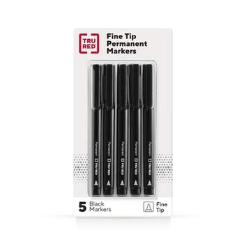 Tru Red Pen Style Permanent Marker, Extra-Fine Needle Tip, Assorted Colors, 5/Pack