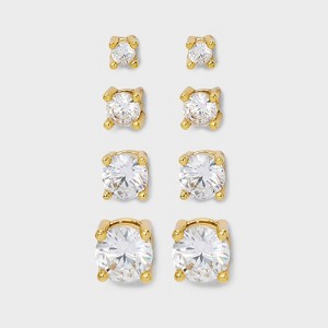 14K Gold Plated Cubic Zirconia Round Stud Earring Set 4pc - A New Day™ Gold - 1 of 3