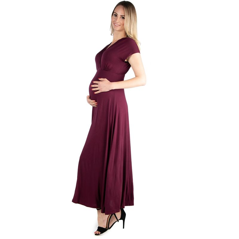24seven Comfort Apparel Cap Sleeve V Neck Maternity Maxi Dress, 3 of 6