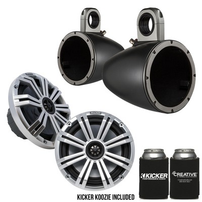 Kicker 8" Black\Silver Wake Tower LED Marine Speakers 1-Pair