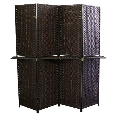 4 Panel Paper Straw Weave Screen with 63" L Shelving - Ore International