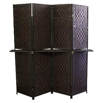 4 Panel Paper Straw Weave Screen with 63" L Shelving - Ore International