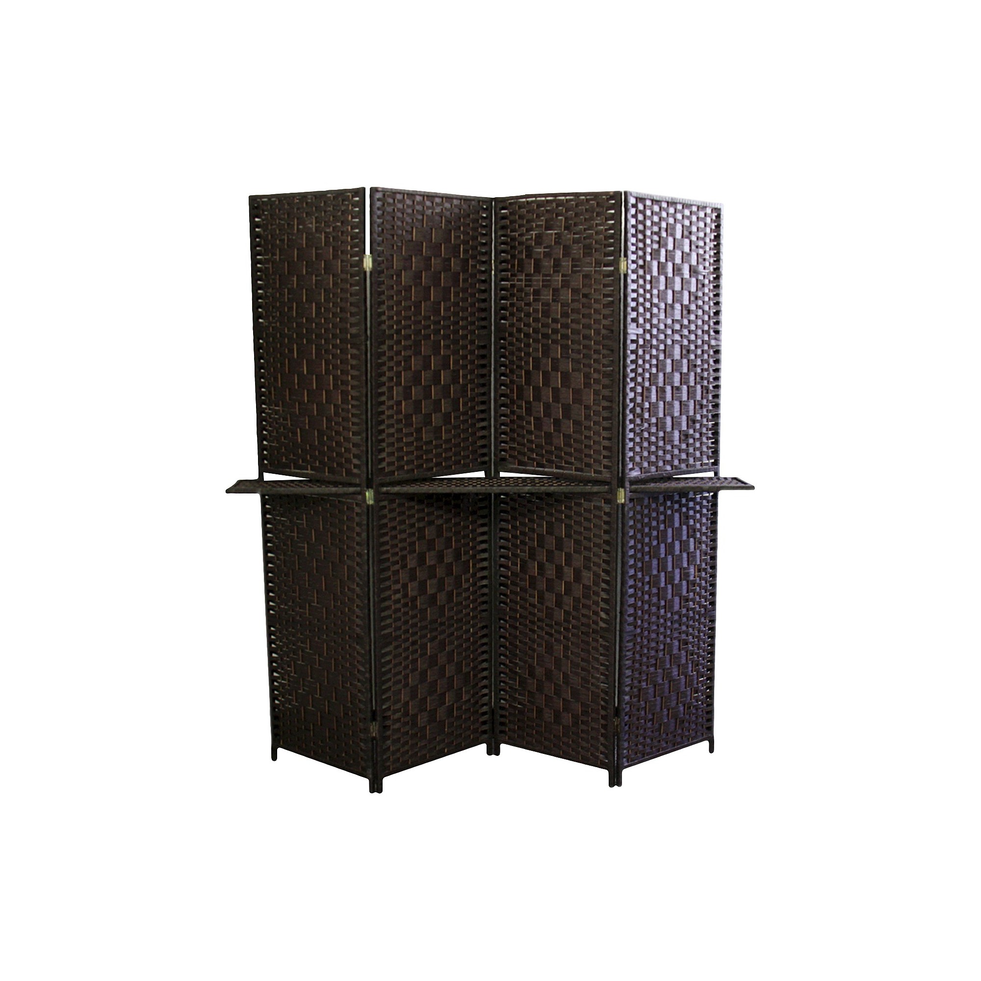 '4 Panel Paper Straw Weave Screen with 63'' L Shelving - Ore International, Brown'