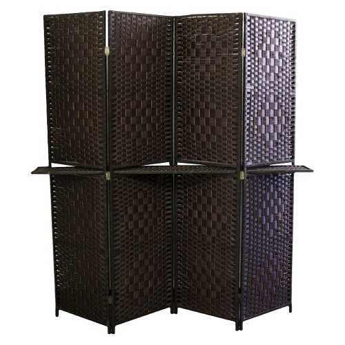 '4 Panel Paper Straw Weave Screen with 63'' L Shelving - Ore International, Brown'