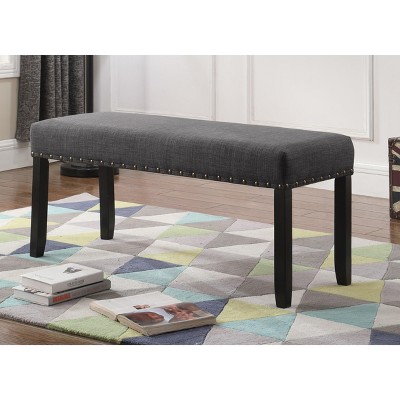 Elegant Grey Linen and Cotton Dining Bench with Nailhead Trim