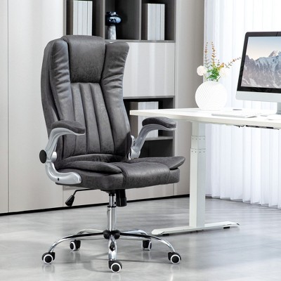 Executive Office Chair with Padded Flip-up Arms, Microfiber High Back Desk Chair, Swivel Computer Chair with Adjustable Height and Tilt Function, Gray
