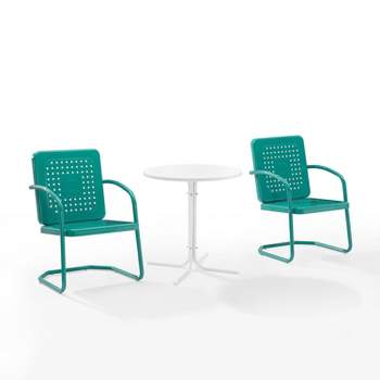 Bates 3pc Outdoor Bistro Set with Table & 2 Chairs - Turquoise - Crosley