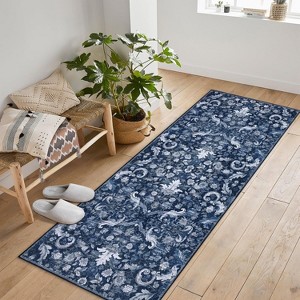 Traditional Area Rug Foldable Indoor Washable Rug Thin Retro Accent Floral Non-Slip Carpet Mat - 1 of 4